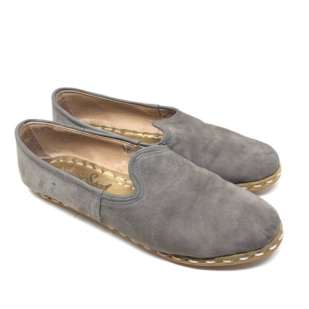 Sabah Shoes Size 39 Womens Slip On Loafers Gray Leather Turkish Shoes